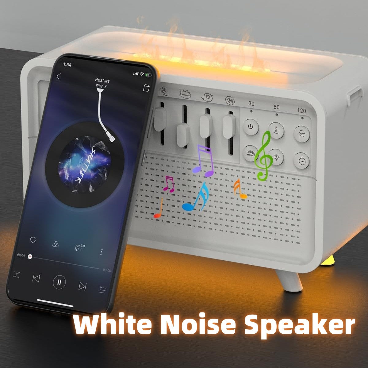 3'ü 1 Arada Bluetooth Hoparlör | Beyaz Gürültü Uyku Lambası & Hava Nemlendirici | 8 Doğal Ses Kombinasyonu