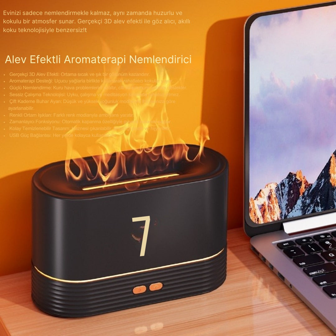 Alev Efektli Akıllı Buhar Makinesi | LED Işıklı Aroma Difüzör & Gece Lambası BU GÜNE ÖZEL 949₺