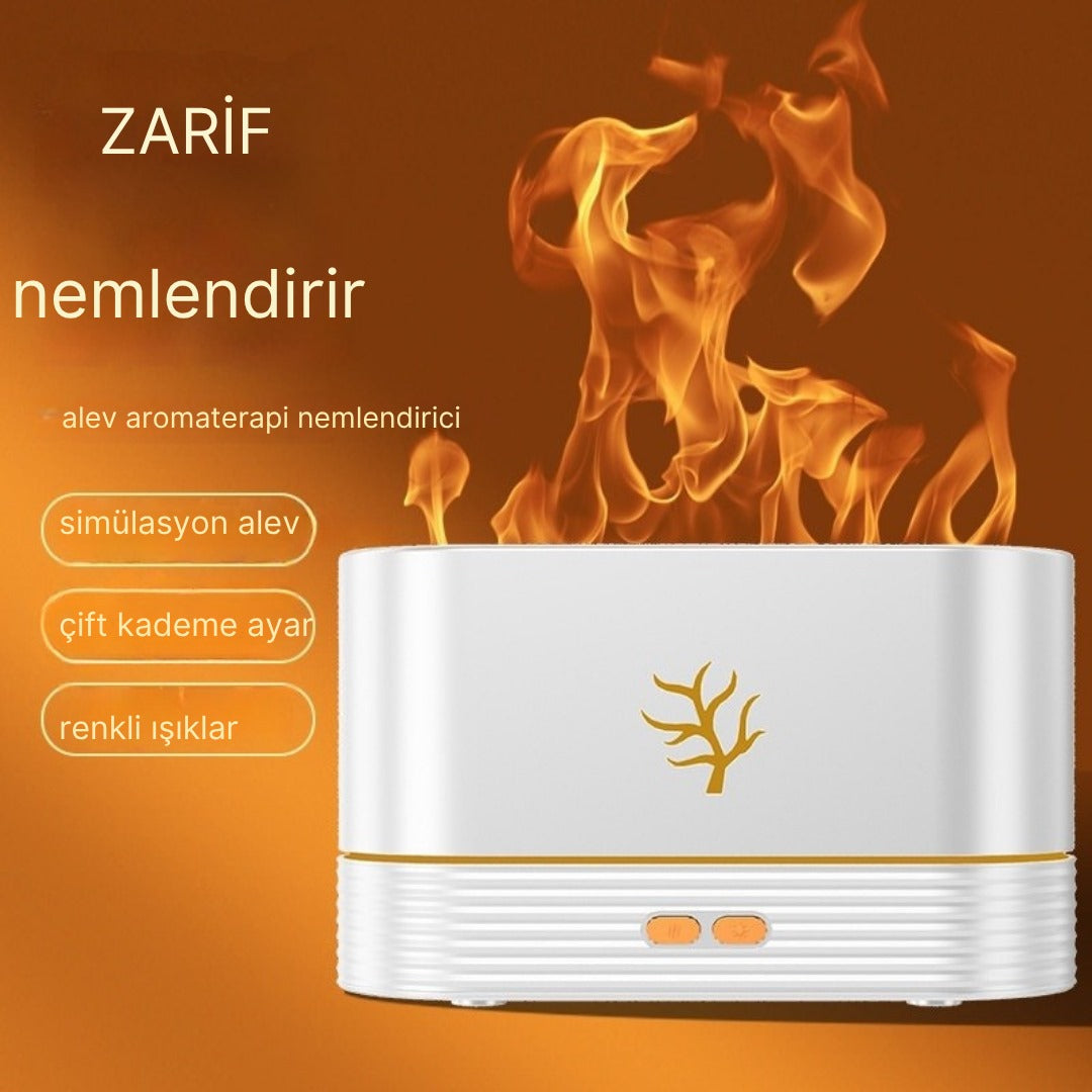 Alev efektli aroma difüzör – gerçekçi alev simülasyonu, gece lambası ve nemlendirme