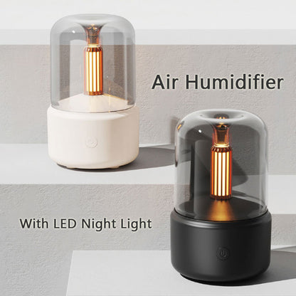 Atmosfer Işıklı Mum Efektli Aromaterapi Difüzör | 120 ml USB Elektrikli Hava Nemlendirici & LED Gece Lambası