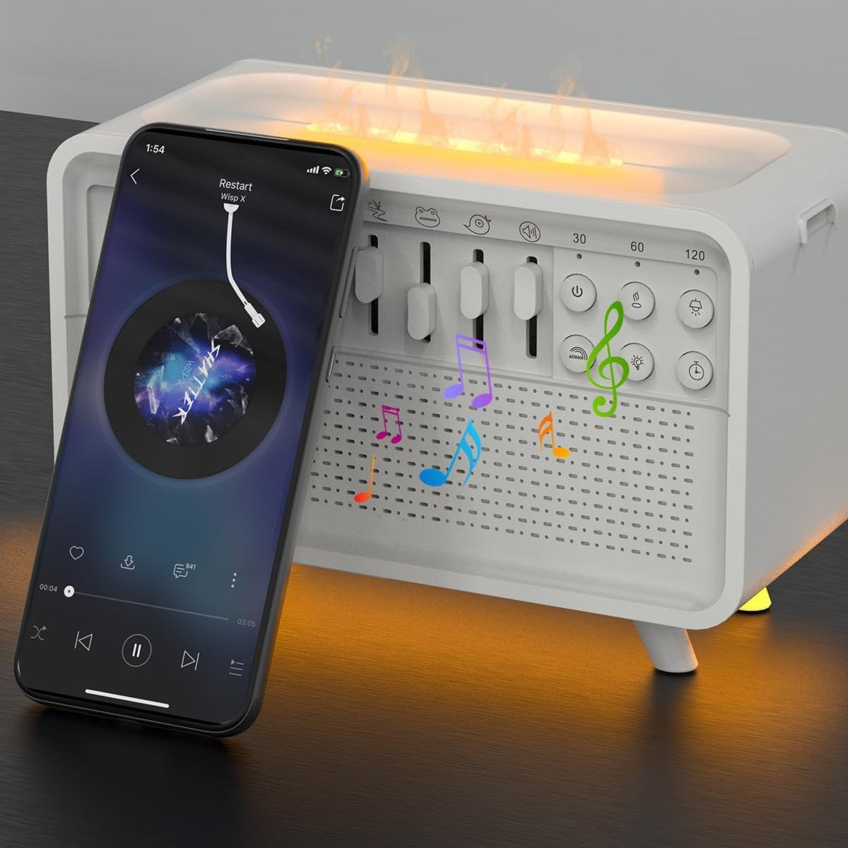 3'ü 1 Arada Bluetooth Hoparlör | Beyaz Gürültü Uyku Lambası & Hava Nemlendirici | 8 Doğal Ses Kombinasyonu