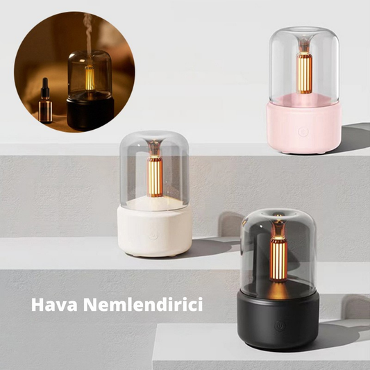 Atmosfer Işıklı Mum Efektli Aromaterapi Difüzör | 120 ml USB Elektrikli Hava Nemlendirici & LED Gece Lambası