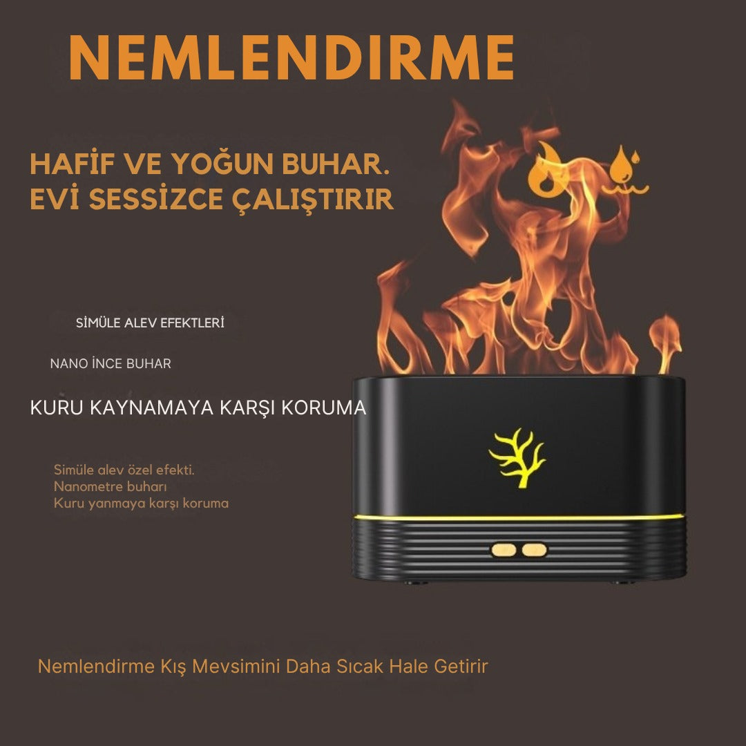 Kutu içeriği: alev efektli aroma difüzörü ve USB kablo (tam set)