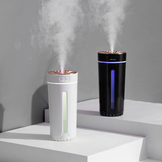 Phantom Kupa Difüzör’ün üstten görünümü — LED efekti ve ince buhar dumanı ile sıcak atmosfer sunan estetik kullanım sahnesi.